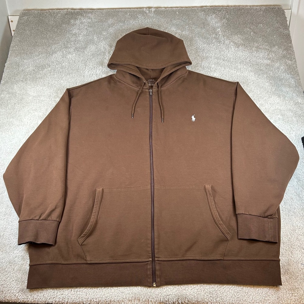 Polo Ralph Lauren Zip Hoodie Mens 5XB Brown Pony Logo Big & Tall Sweatshirt